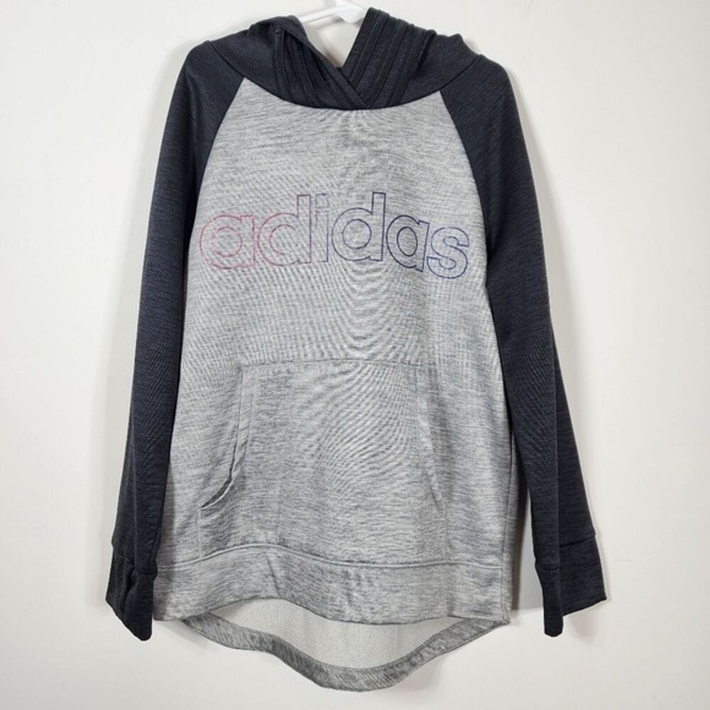 Kid's Black Grey Adidas Hoodie Size Small (7/8)